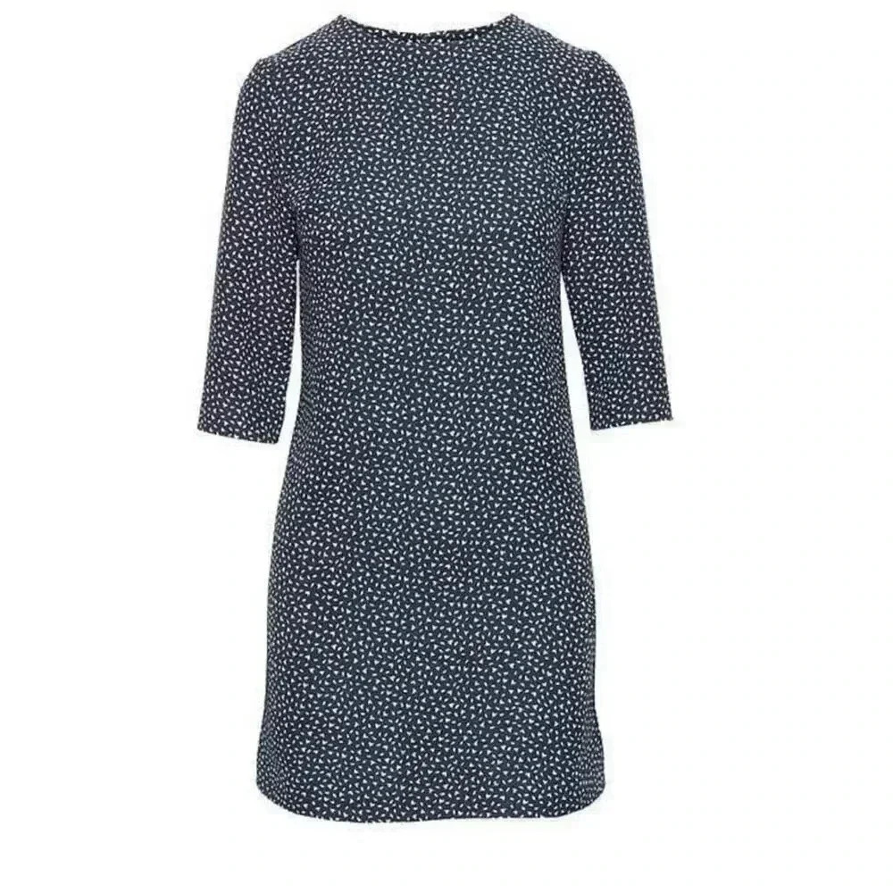 Banana Republic Navy Blue Floral 3/4 Sleeve Crew Neck Shift Dress 8 EUC